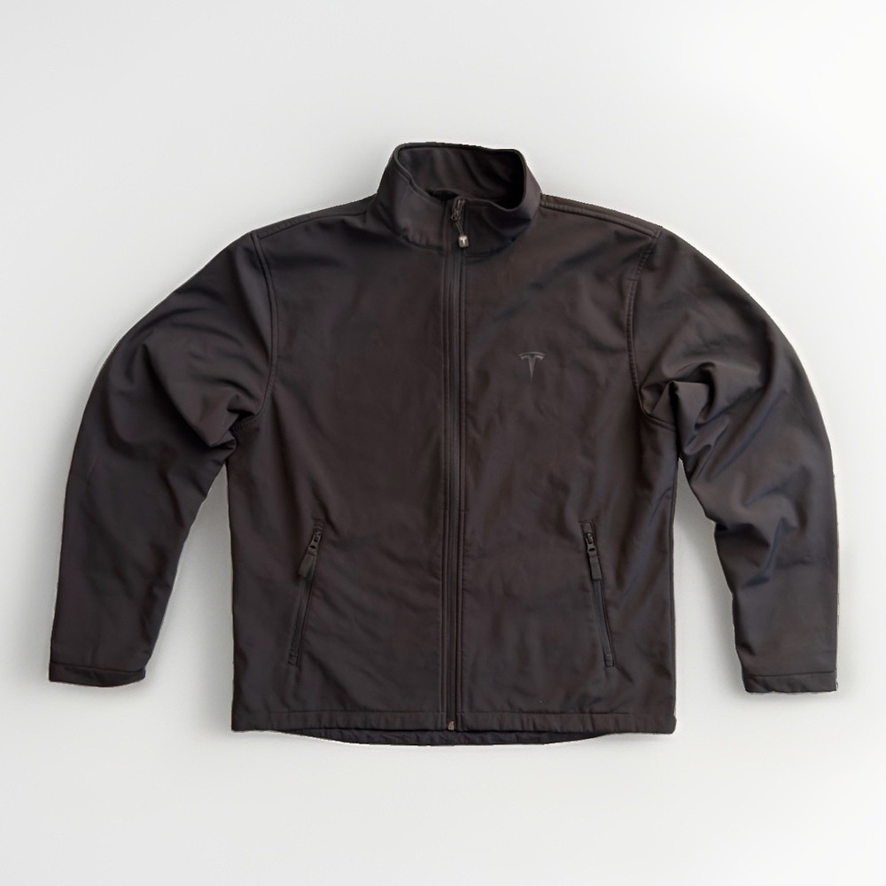 Tesla Jacket Men's Medium Black Full Zip Softshell Logo Lightweight Coat